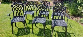 Garden Chairs x 6. Cast aluminium, Antique bronze finish.