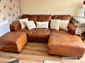 DFS Caeser Tan Leather 4x Seater Corner Sofa , Modular Modern Com