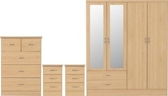 NEVADA 4 DOOR 2 DRAWER MIRRORED WARDROBE BEDROOM SET SONOMA OAK 