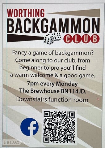 Worthing Backgammon Club every Monday 7pm until 10pm 