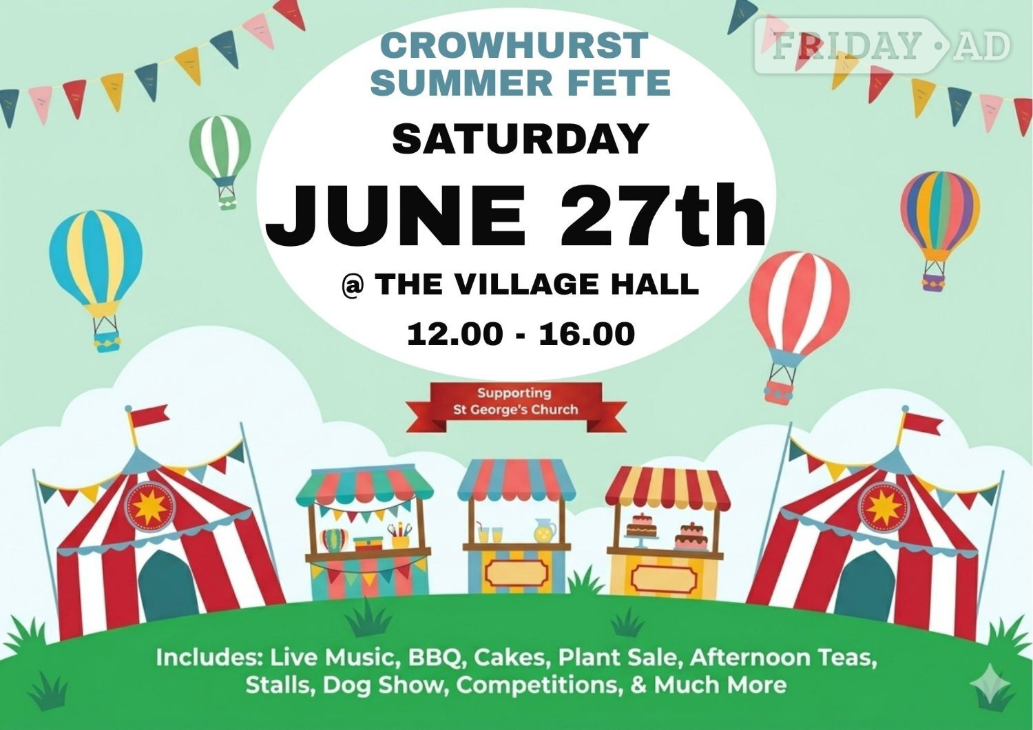 Crowhurst Summer Fete 27th June 12-4pm in Crowhurst Village Hall, 10 Crowhurst Lane, Oxted, RH7 6LR