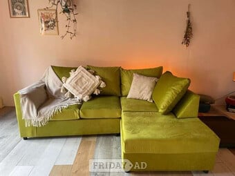 Olive Green Plush Velvet 4 Seater Sofa