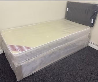 SINGLE WINCHESTER DIVAN BASE MATTRESS AND BLACK FAUX LEATHER HB