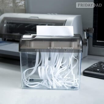 Manual Shredder - A6 Straight Cut Smash Portable Mini Paper Grinder Fits Folded A4 Portrait Paper Capacity 1.5L Black.
