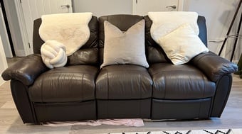 Brown Leather Three Seater Sofa