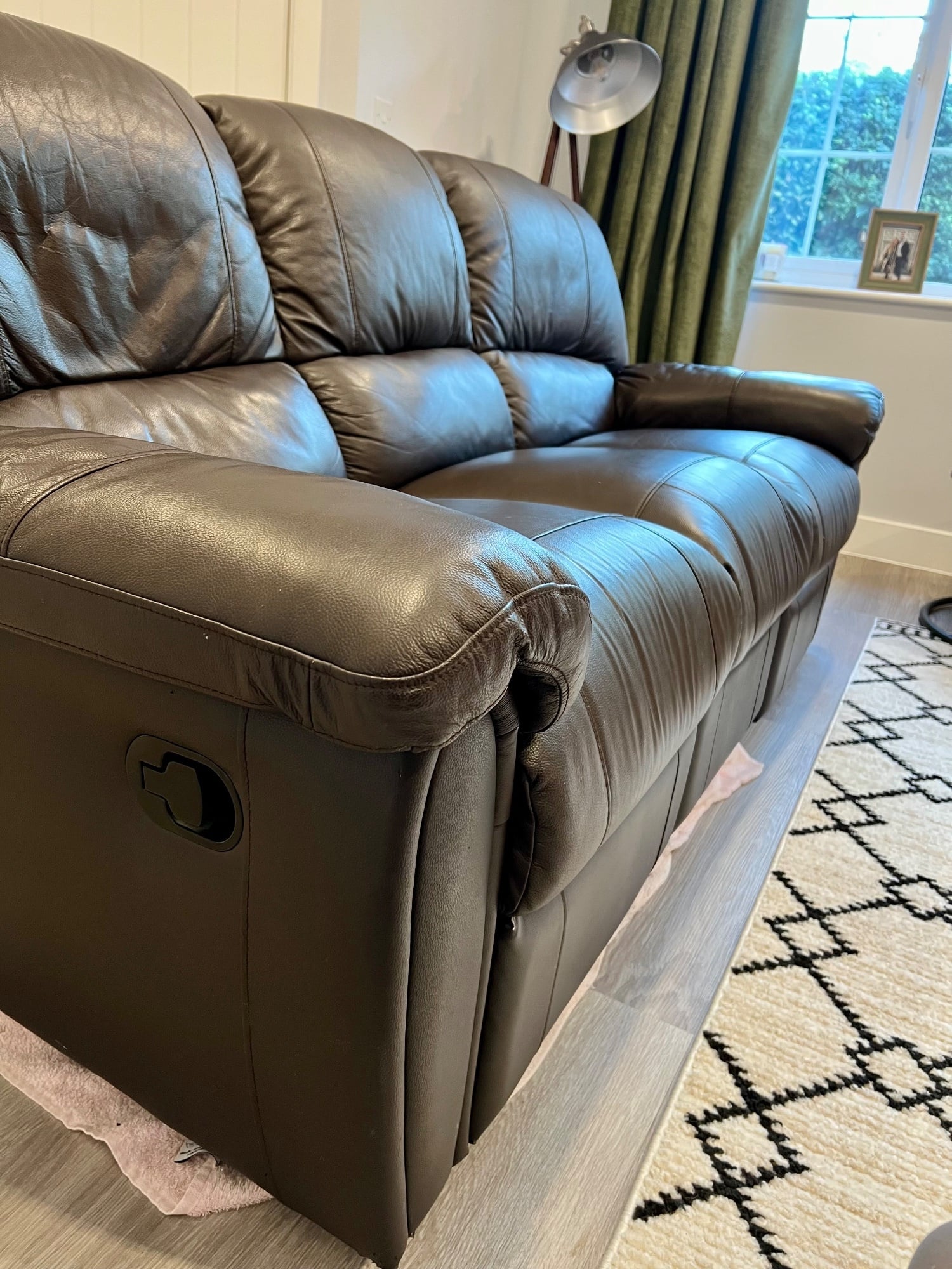 Brown Leather Three Seater Sofa - Furniture