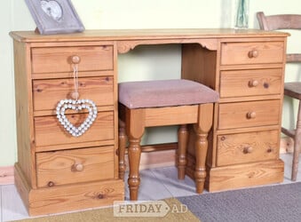 UK Delivery - Second-Hand Pine Farmhouse Dressing Table & Stool