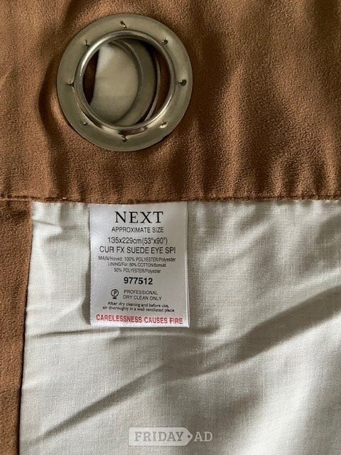 Harrow NEXT brown FX suede curtains 53 inches x 90 inches 135 cms x 229 