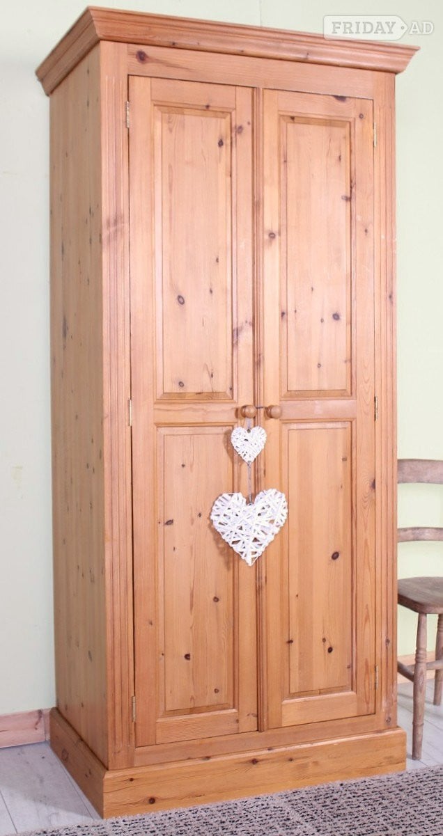 UK Delivery-Second-Hand Waxed Traditional Farmhouse Pine Wardrobe