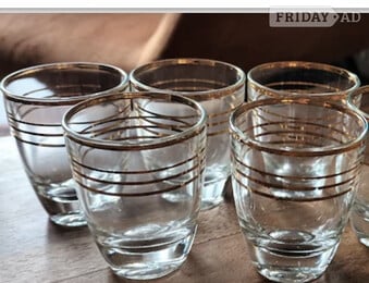 5 X gold, gilded rimmed shot glasses, made in France 