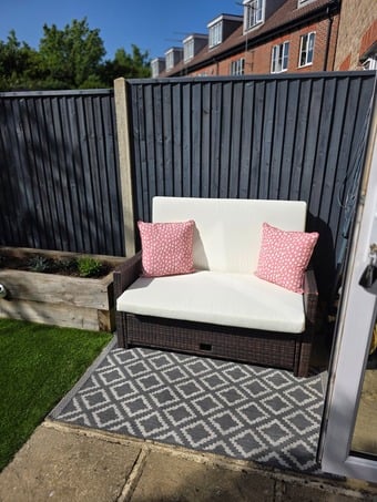 Brown Ratten Garden Sofa with Footstool - Good condition