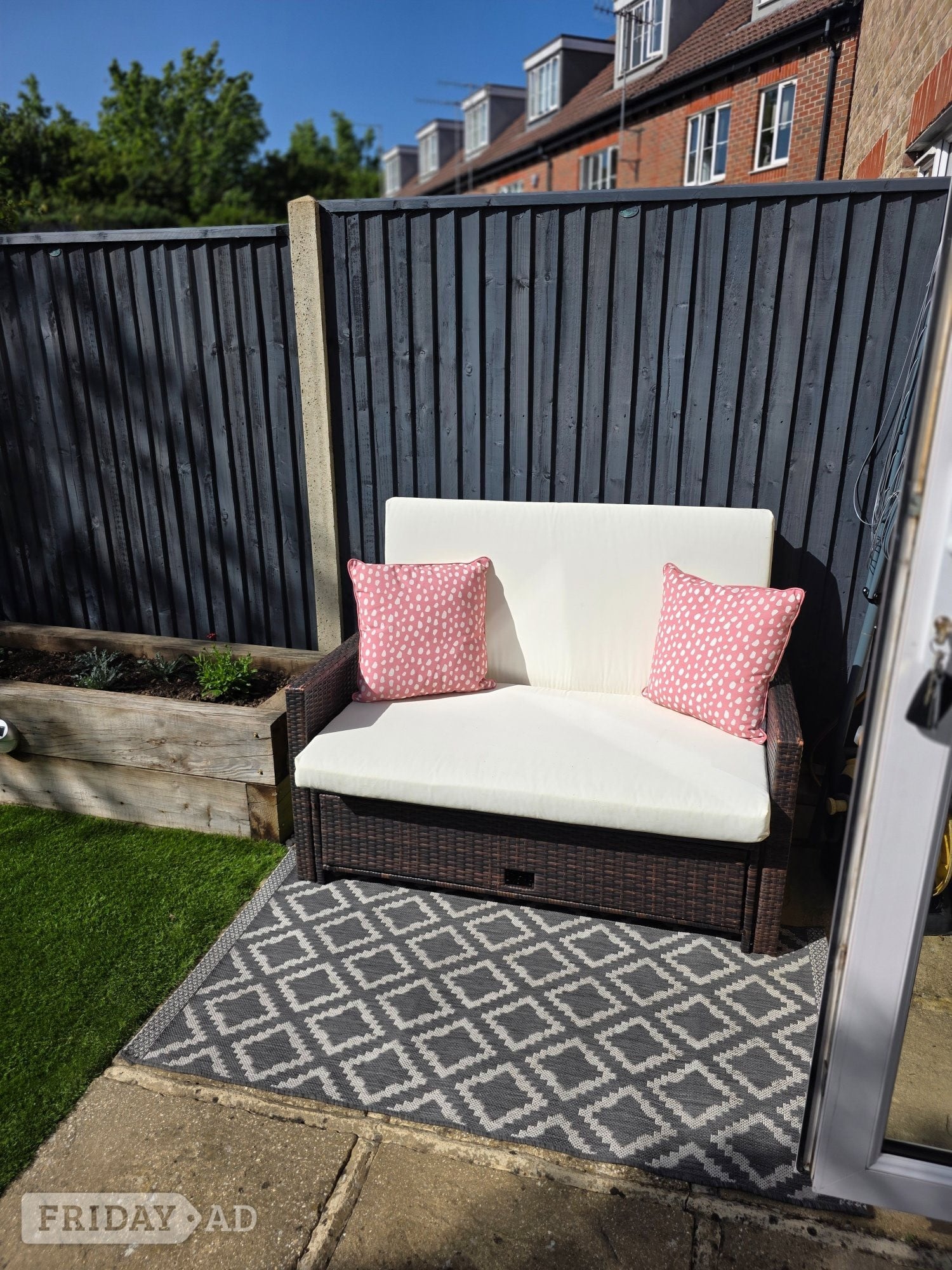 Brown Ratten Garden Sofa with Footstool - Good condition in Littlehampton