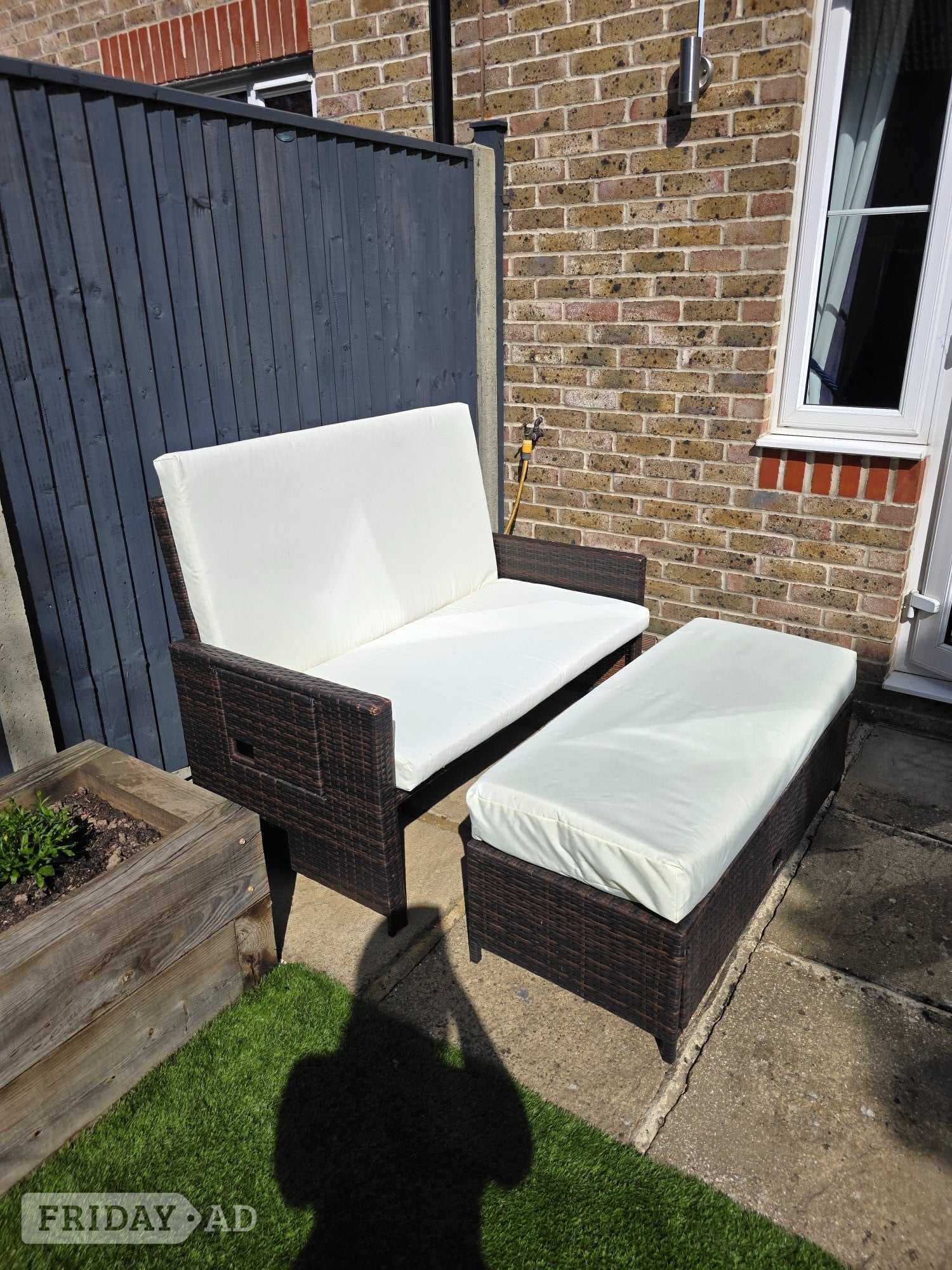 Brown Ratten Garden Sofa with Footstool - Good condition - Garden in Littlehampton