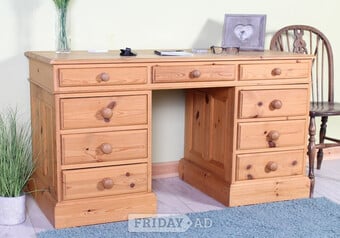 UK Delivery - Solid Pine Accountants Desk 9 Drawers 100% Pine