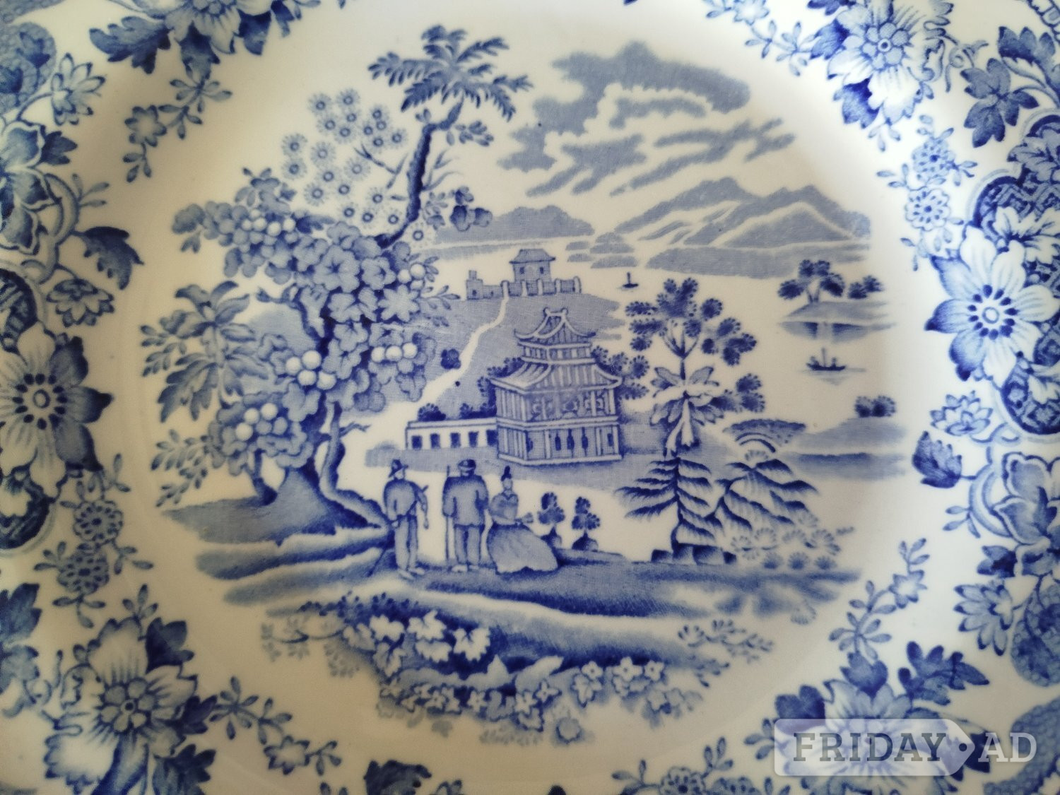 Robertsbridge Desirable "Willow pattern" dinnerware over 100 years old