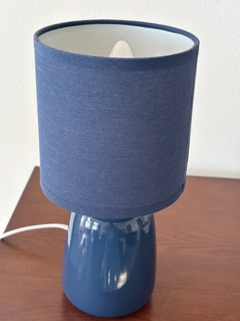 Stylish Blue Table Lamp with Fabric Shade – As Good As New