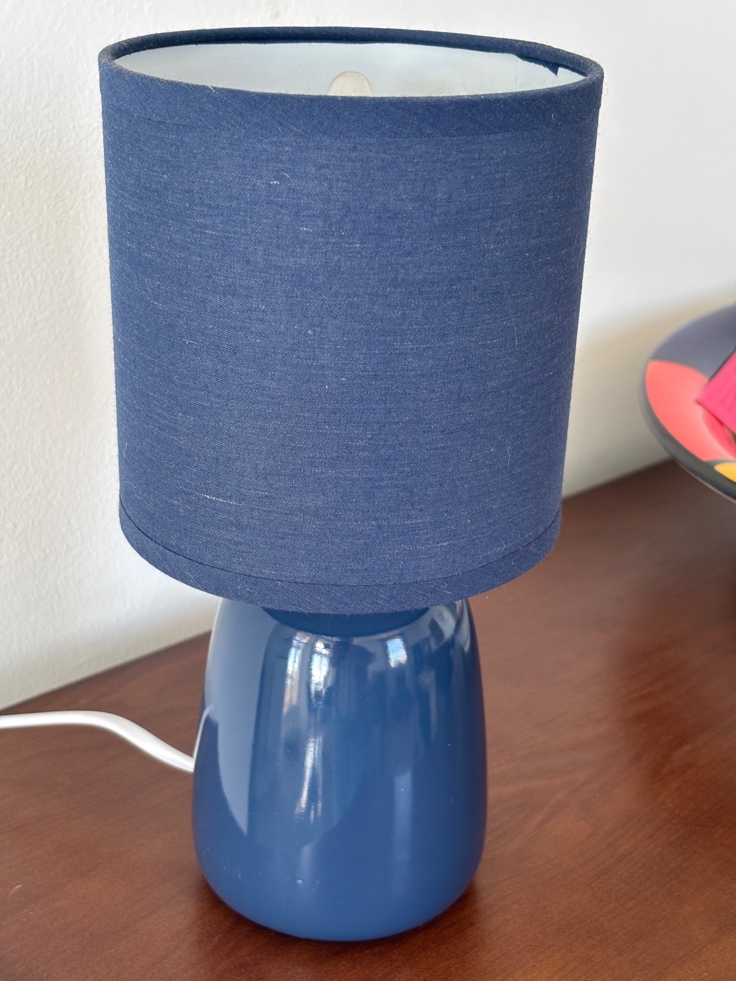 Stylish Blue Table Lamp with Fabric Shade – As Good As New