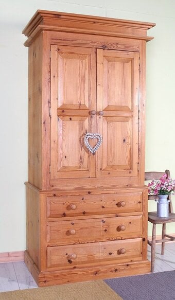 UK Delivery - Traditional Farmhouse Pine Wardrobe 3 Deep Drawers 