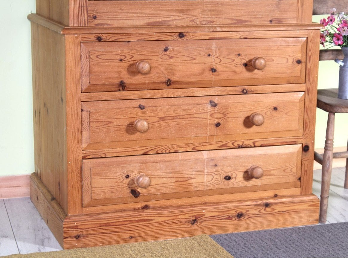 UK Delivery - Traditional Farmhouse Pine Wardrobe 3 Deep Drawers  - Furniture in Hailsham