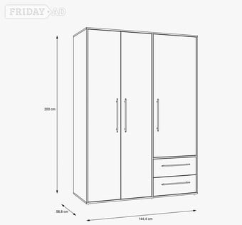 3 Door Oak Modern white Wardrobe with Storage hang Rail Bedroom F