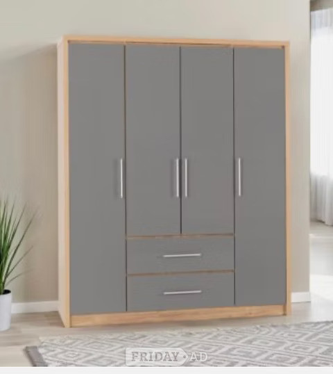 SEVILLE 4 DOOR 2 DRAWER WARDROBE - GREY GLOSS in Rotherham