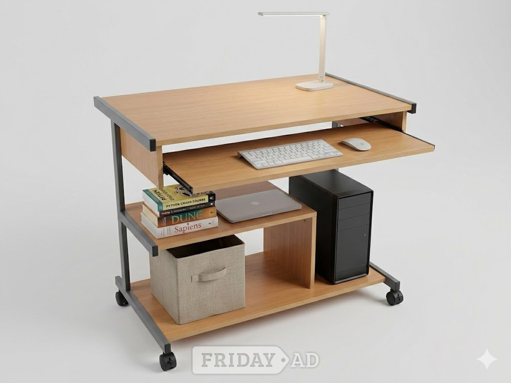 Peterborough Compact & Versatile Rolling Computer Desk with Keyboard Tray
