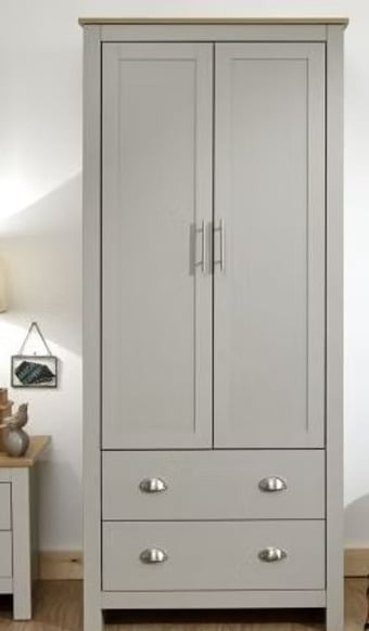 LANCASTER 2 DOOR 2 DRAWER WARDROBE - GREY