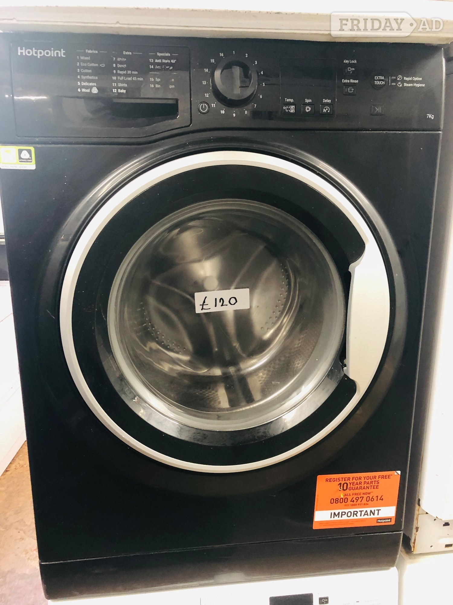 Black Hotpoint 7kg load  steam hygiene washing machine  in Wellingborough