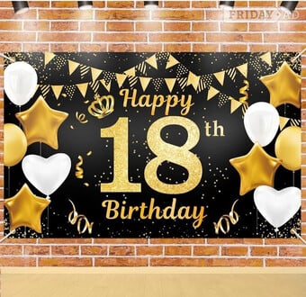 18th birthday big black and gold banner 