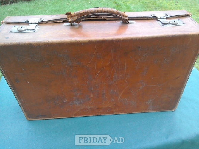 Suitcase, vintage, leather on cardboard? - Antiques & Collectables