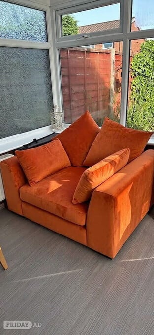 Burnt Orange Plush Velvet Armchair Loveseat Sofa
