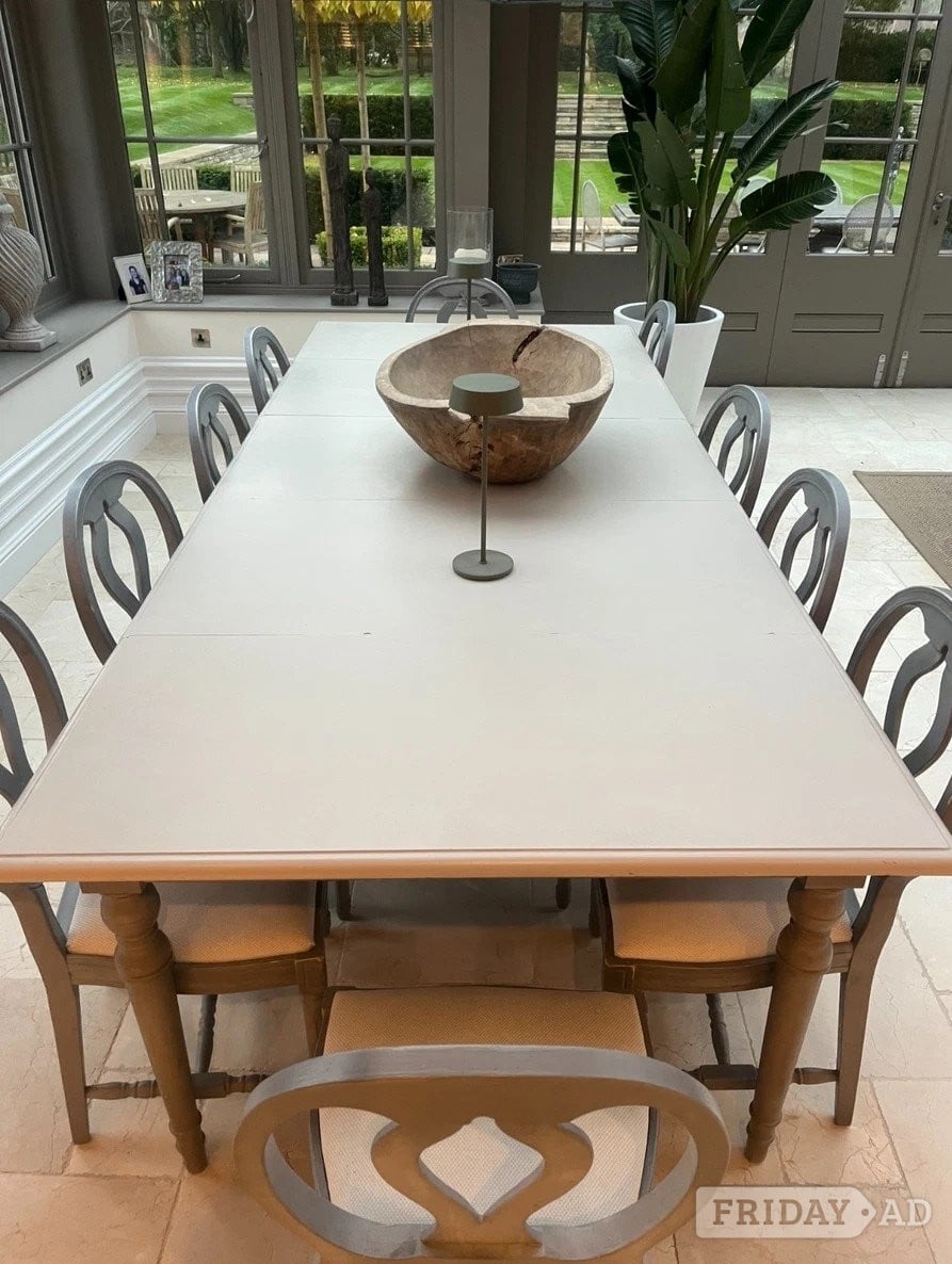'OKA' Solid Oak Extendable Dining Table & 10 Chairs - Furniture