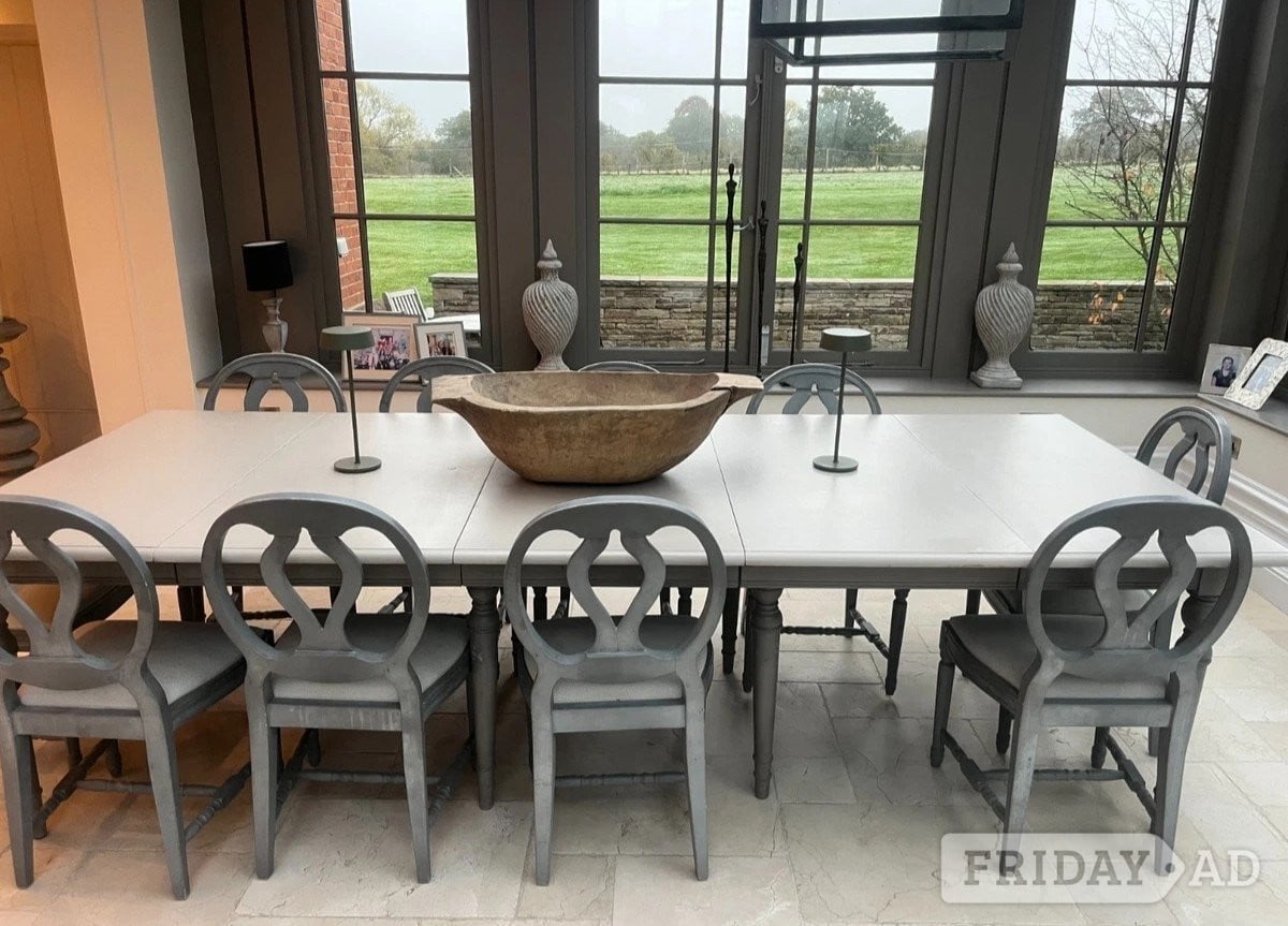 'OKA' Solid Oak Extendable Dining Table & 10 Chairs - Furniture - Furniture