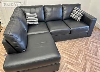 Black Leather 4 Seater Corner Sofa