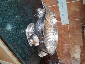 Vintage Large Punch Bowl with label and 6 cups