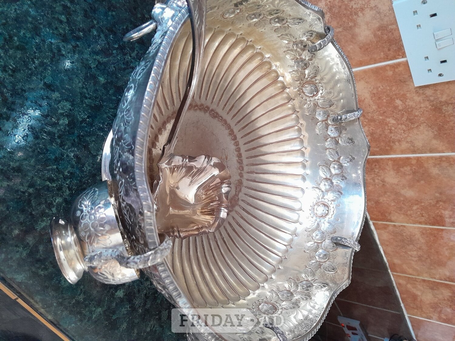 Vintage Large Punch Bowl with label and 6 cups