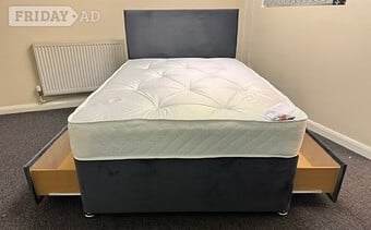 King size apollo mattress with divan base 2 drawers & headboard 