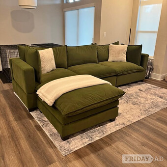 Olive Green Plush Velvet 4x Corner Sofa , Modular Comfy Sofa