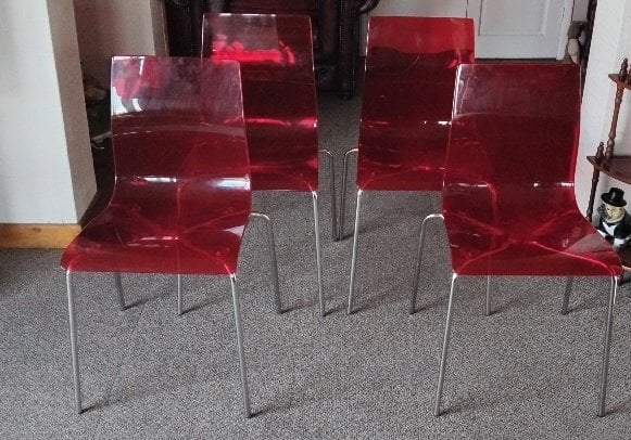 4 Red Italian Transparent Chairs, Will Separate