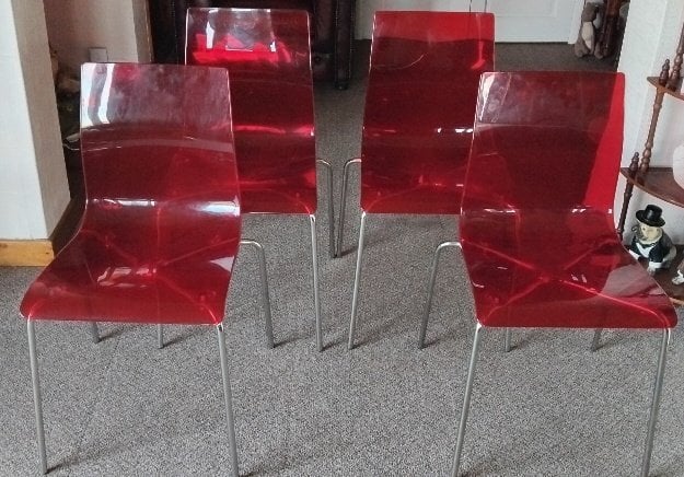 Tunbridge Wells 4 Red Italian Transparent Chairs, Will Separate
