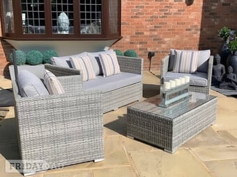 Portofino 2+1+1 Garden Luxury Outdoor Sofa Set Grey Weave Rattan 