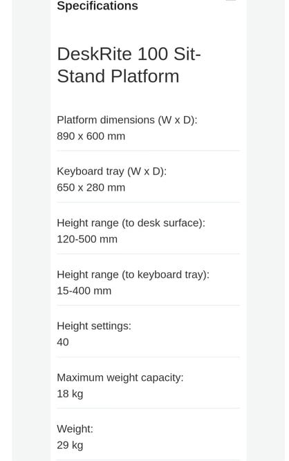 Posturite DeskRite 100 Sit/Stand Desk Converter - Furniture in Tunbridge Wells