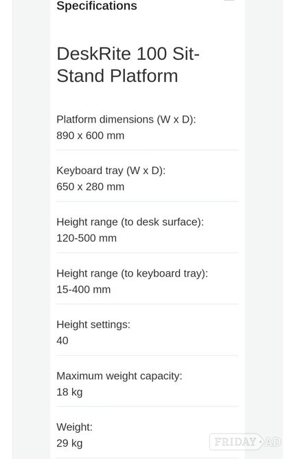 Posturite DeskRite 100 Sit/Stand Desk Converter - Furniture in Maidstone