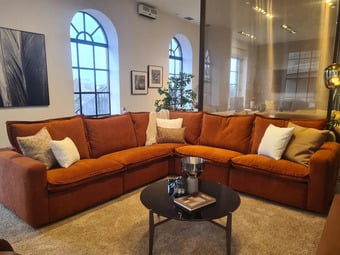 Next Crosby Burnt Orange 5/6 Seater Sofa in Rust Velvet, Modular 