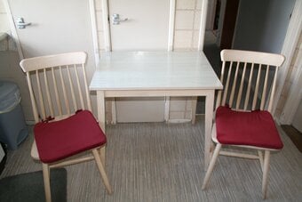 MUST BE SOLD ASAP> SOLID WOOD TABLE AND TWO CHAIRS