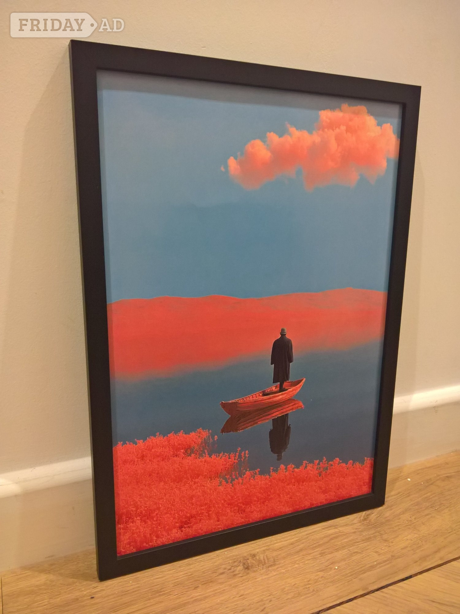 Fareham Man on red canoe poster black mdf frame a3