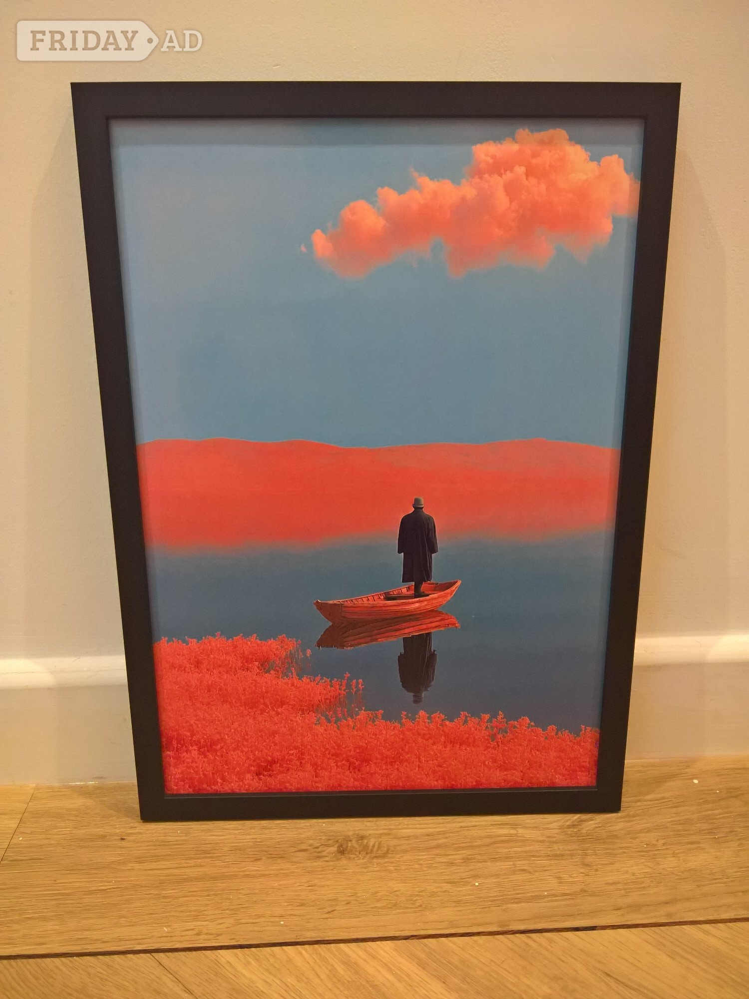 Man on red canoe poster black mdf frame a3 - Home Decor in Fareham