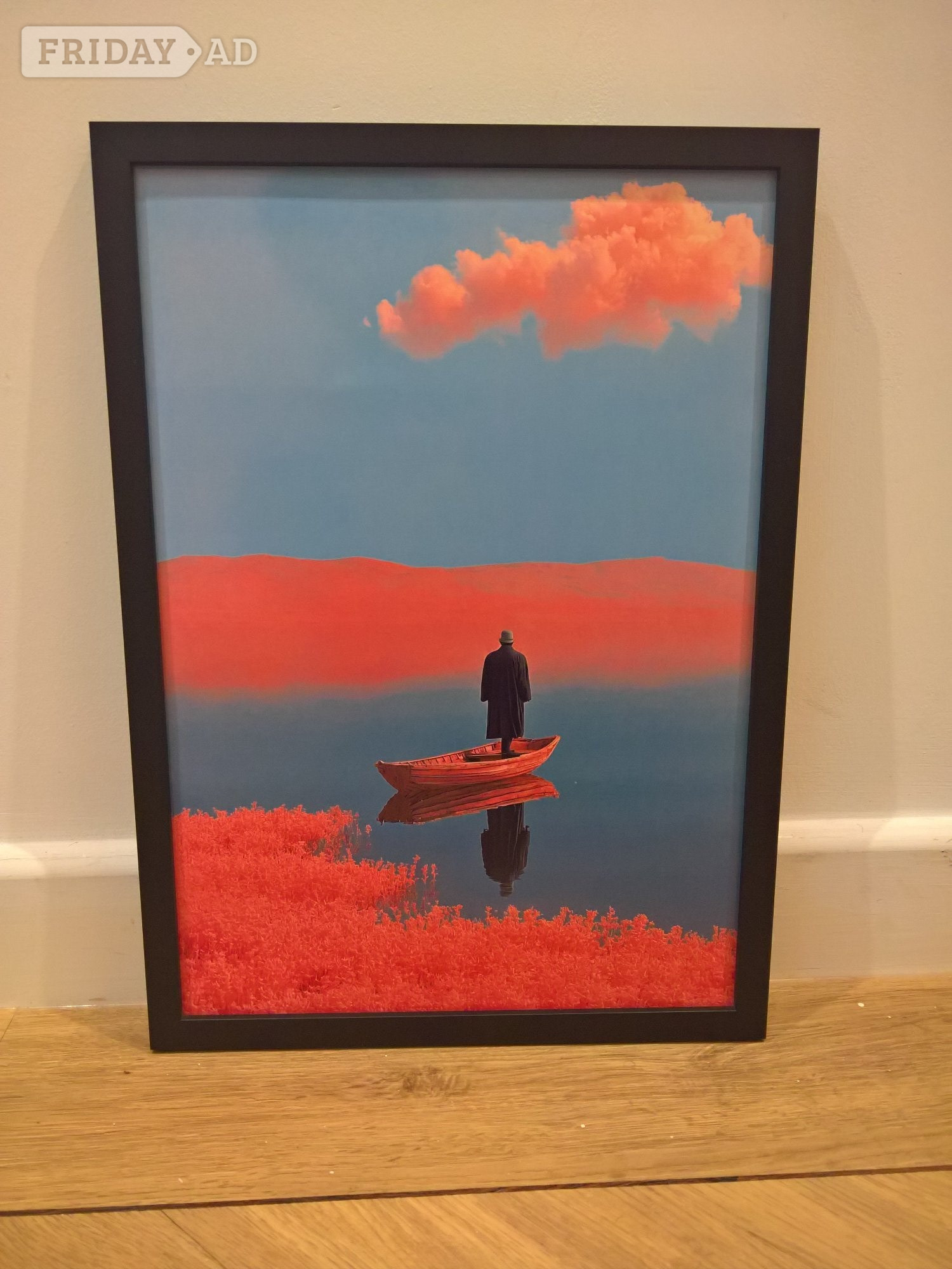 Man on red canoe poster black mdf frame a3 - Home Decor