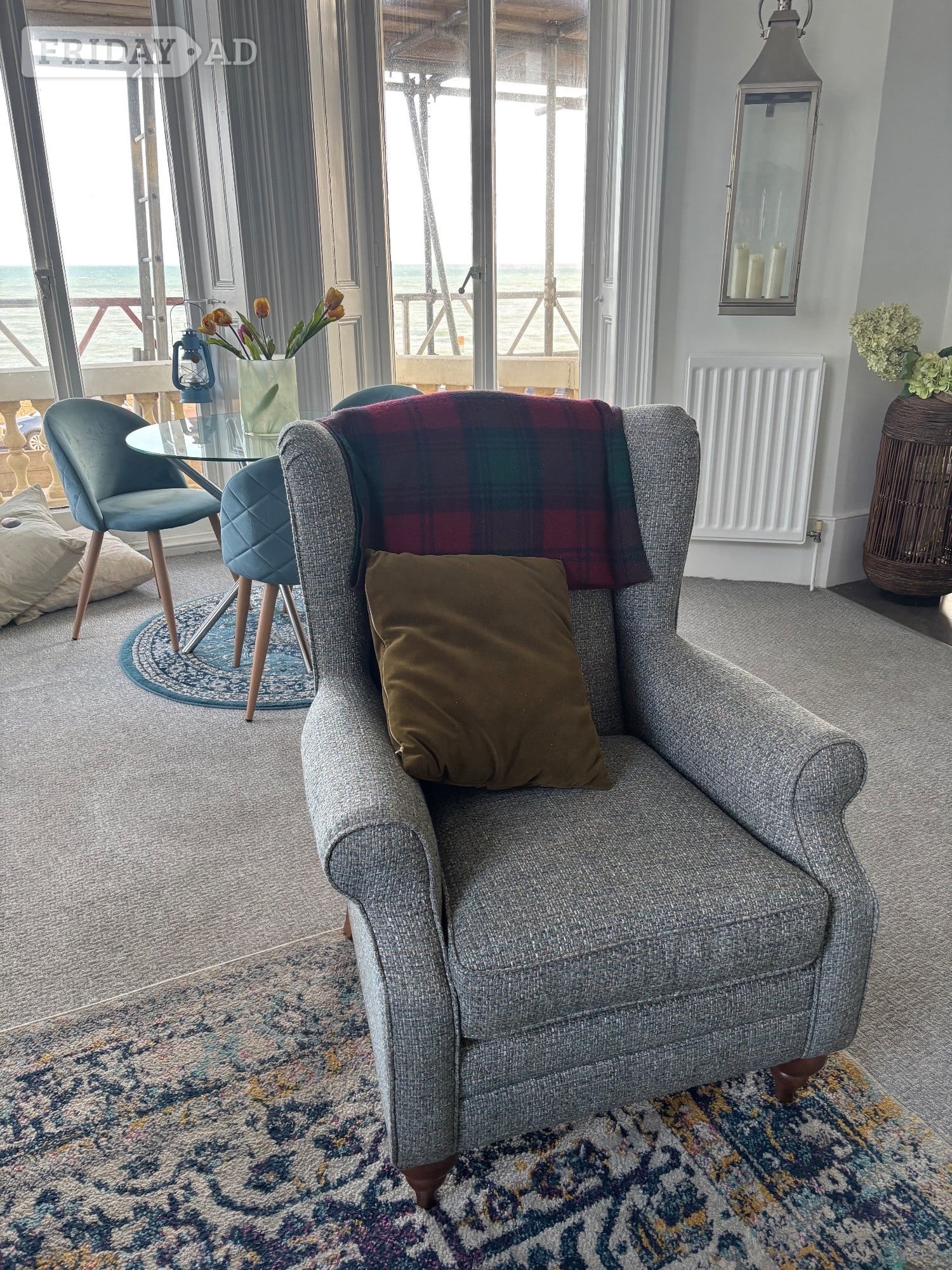 Beautiful Plush Light Blue Armchair (Excellent Condition) in Hastings