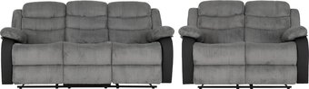 ROMA 3&2 GREY JUMBO CORD & BLACK FAUX LEATHER RECLINER SOFAS 